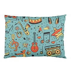 Seamless-pattern-musical-instruments-notes-headphones-player Pillow Case by Wegoenart