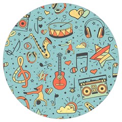 Seamless-pattern-musical-instruments-notes-headphones-player Round Trivet by Wegoenart