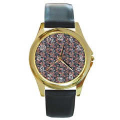 Paisley Pattern Round Gold Metal Watch