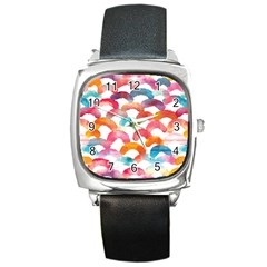 Rainbow Pattern Square Metal Watch by designsbymallika