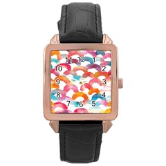 Rainbow Pattern Rose Gold Leather Watch  by designsbymallika