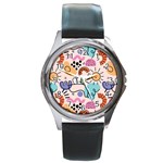 Abstract Doodle Pattern Round Metal Watch Front