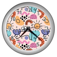 Abstract Doodle Pattern Wall Clock (silver) by designsbymallika