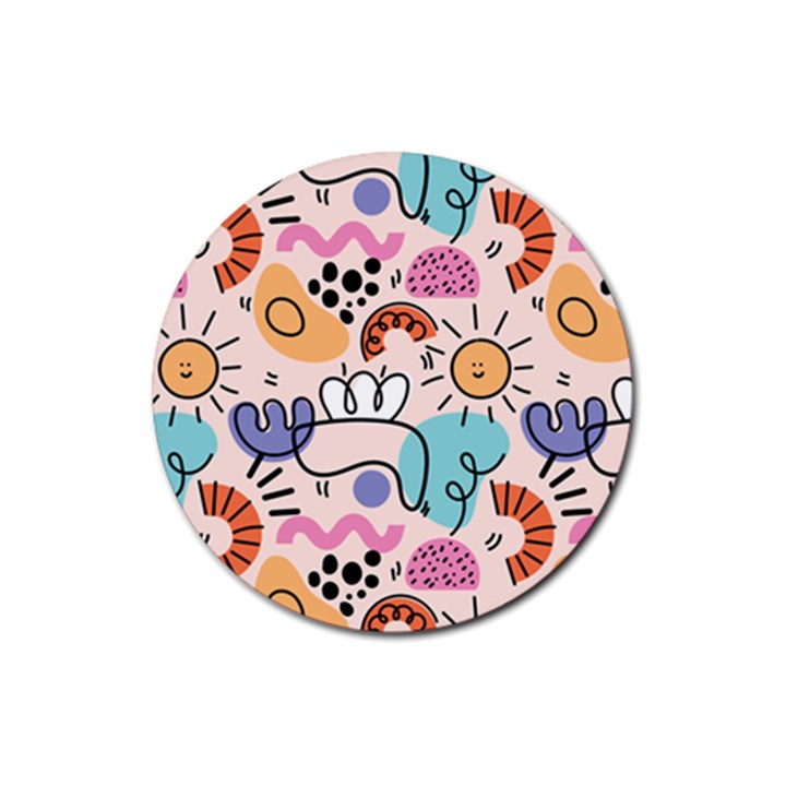 Abstract Doodle Pattern Rubber Round Coaster (4 pack)