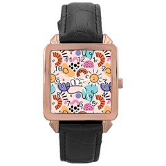 Abstract Doodle Pattern Rose Gold Leather Watch  by designsbymallika