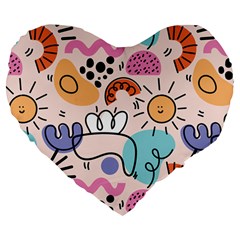 Abstract Doodle Pattern Large 19  Premium Flano Heart Shape Cushions