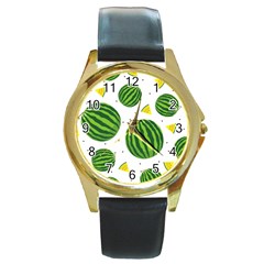 Watermelon Fruit Round Gold Metal Watch by ConteMonfrey