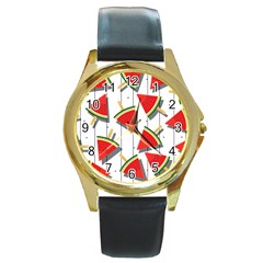 Watermelon Popsicle   Round Gold Metal Watch by ConteMonfrey