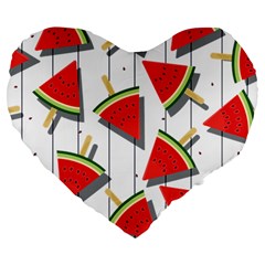 Watermelon Popsicle   Large 19  Premium Flano Heart Shape Cushions by ConteMonfrey