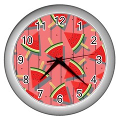 Red Watermelon Popsicle Wall Clock (silver) by ConteMonfrey