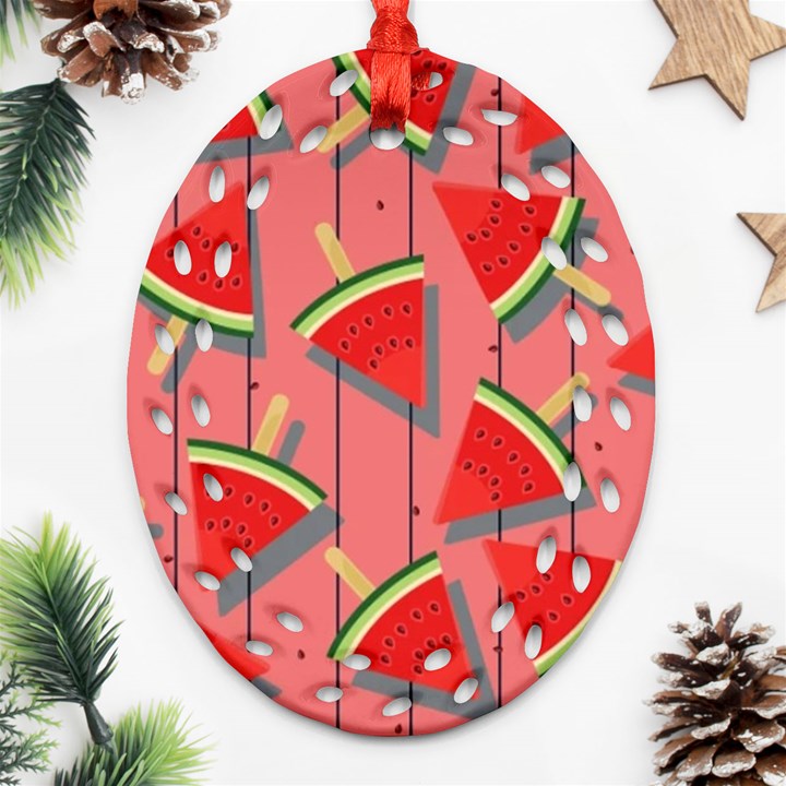 Red Watermelon Popsicle Oval Filigree Ornament (Two Sides)