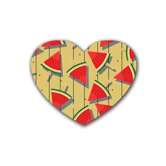 Pastel Watermelon Popsicle Rubber Coaster (heart) by ConteMonfrey