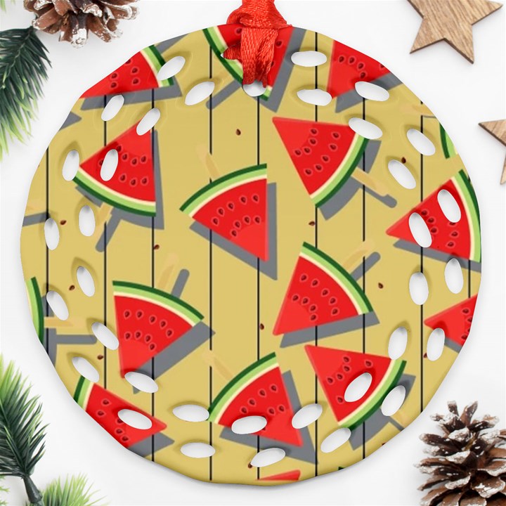 Pastel Watermelon Popsicle Round Filigree Ornament (Two Sides)