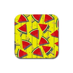 Yellow Watermelon Popsicle  Rubber Coaster (square) by ConteMonfrey