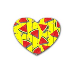 Yellow Watermelon Popsicle  Rubber Coaster (heart) by ConteMonfrey