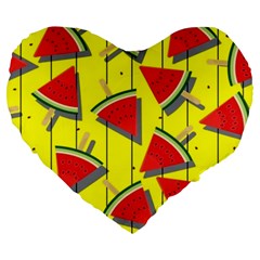 Yellow Watermelon Popsicle  Large 19  Premium Flano Heart Shape Cushions by ConteMonfrey