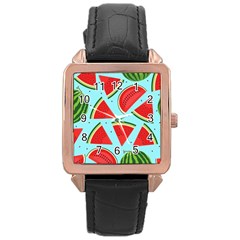 Blue Watermelon Rose Gold Leather Watch  by ConteMonfrey