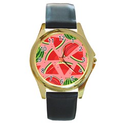 Red Watermelon  Round Gold Metal Watch by ConteMonfrey