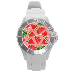 Red Watermelon  Round Plastic Sport Watch (l) by ConteMonfrey