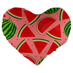 Red Watermelon  Large 19  Premium Flano Heart Shape Cushions by ConteMonfrey