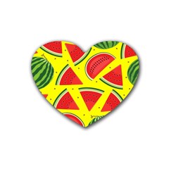 Yellow Watermelon   Rubber Coaster (heart) by ConteMonfrey