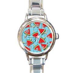 Blue Watermelon Popsicle  Round Italian Charm Watch