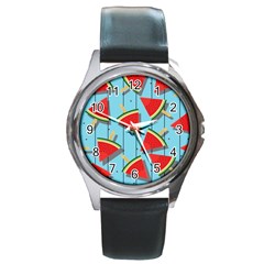 Blue Watermelon Popsicle  Round Metal Watch