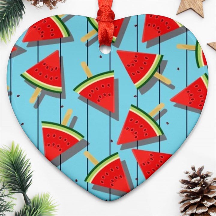 Blue Watermelon Popsicle  Ornament (Heart)