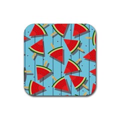 Blue Watermelon Popsicle  Rubber Coaster (Square)