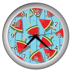 Blue Watermelon Popsicle  Wall Clock (Silver)