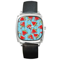 Blue Watermelon Popsicle  Square Metal Watch