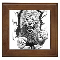 Drawing Angry Male Lion Roar Animal Framed Tile by danenraven