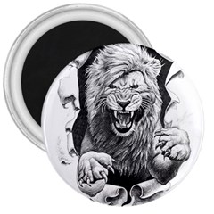 Drawing Angry Male Lion Roar Animal 3  Magnets by danenraven