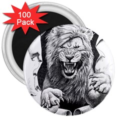 Drawing Angry Male Lion Roar Animal 3  Magnets (100 Pack) by danenraven