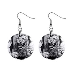 Drawing Angry Male Lion Roar Animal Mini Button Earrings by danenraven