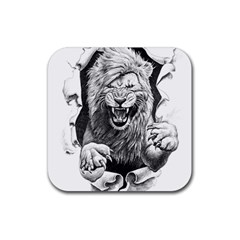 Drawing Angry Male Lion Roar Animal Rubber Coaster (square) by danenraven