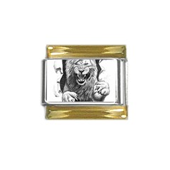 Drawing Angry Male Lion Roar Animal Gold Trim Italian Charm (9mm) by danenraven