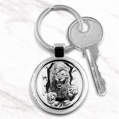 Drawing Angry Male Lion Roar Animal Key Chain (round) by danenraven