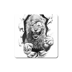 Drawing Angry Male Lion Roar Animal Square Magnet by danenraven