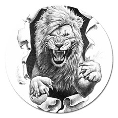 Drawing Angry Male Lion Roar Animal Magnet 5  (round) by danenraven