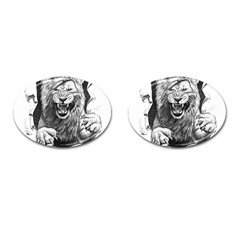 Drawing Angry Male Lion Roar Animal Cufflinks (oval) by danenraven