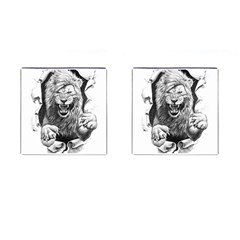 Drawing Angry Male Lion Roar Animal Cufflinks (square) by danenraven