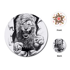 Drawing Angry Male Lion Roar Animal Playing Cards Single Design (round) by danenraven