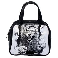 Drawing Angry Male Lion Roar Animal Classic Handbag (one Side) by danenraven