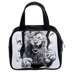 Drawing Angry Male Lion Roar Animal Classic Handbag (two Sides) by danenraven