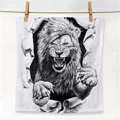 Drawing Angry Male Lion Roar Animal Face Towel by danenraven