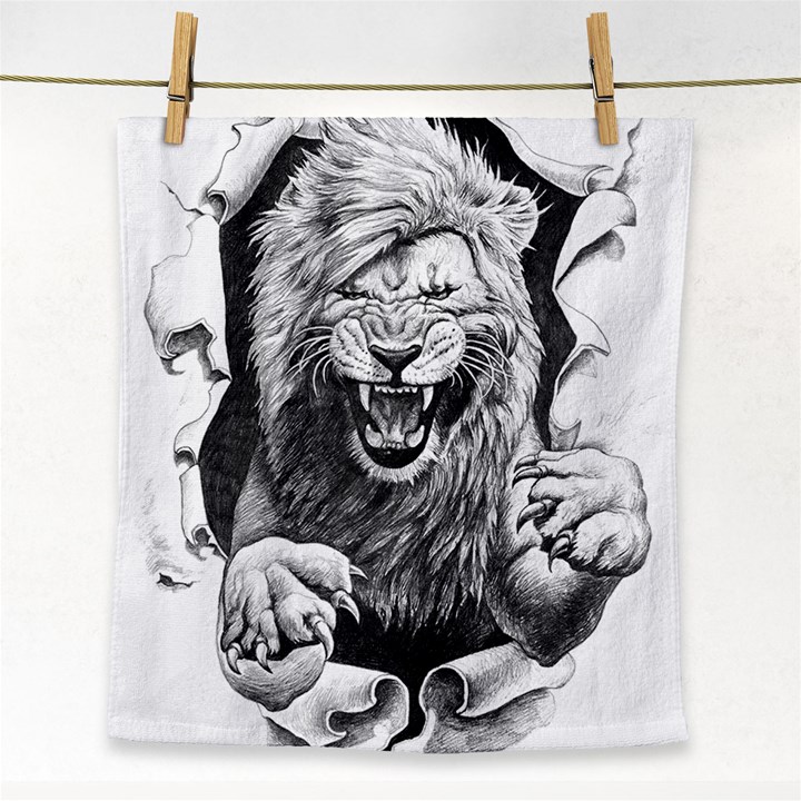 Drawing Angry Male Lion Roar Animal Face Towel