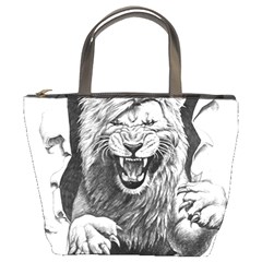 Drawing Angry Male Lion Roar Animal Bucket Bag by danenraven