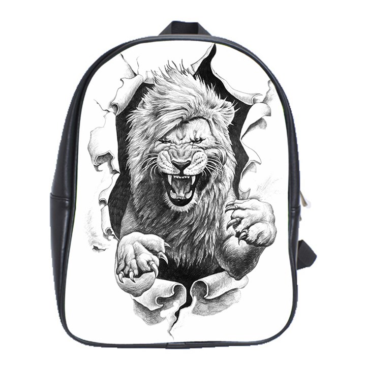 Drawing Angry Male Lion Roar Animal School Bag (Large)