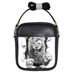 Drawing Angry Male Lion Roar Animal Girls Sling Bag by danenraven